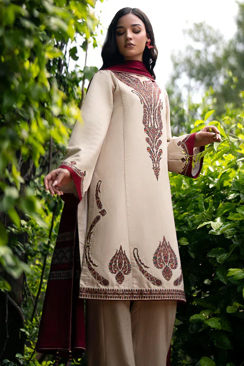 Jazmin Dhanak 3PC Embroidered Suit with Digital Printed Wool Shawl – ZC252