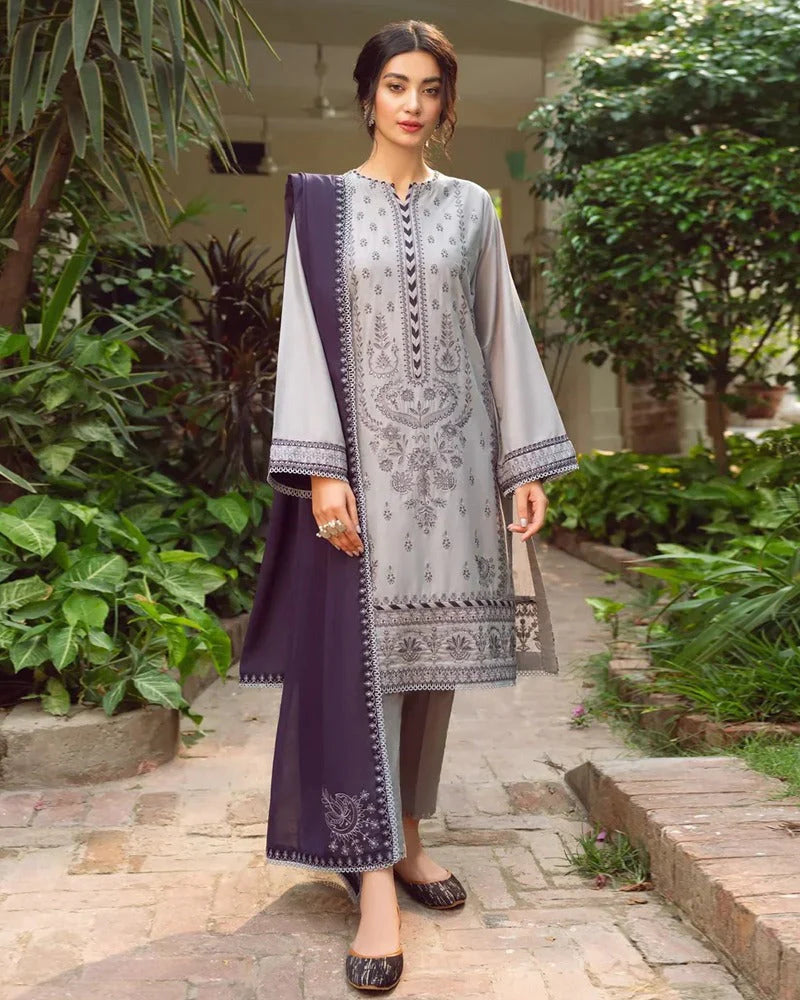Lawn-3PC Embroidered with Chiffon Embroidered Dupatta-SS1117