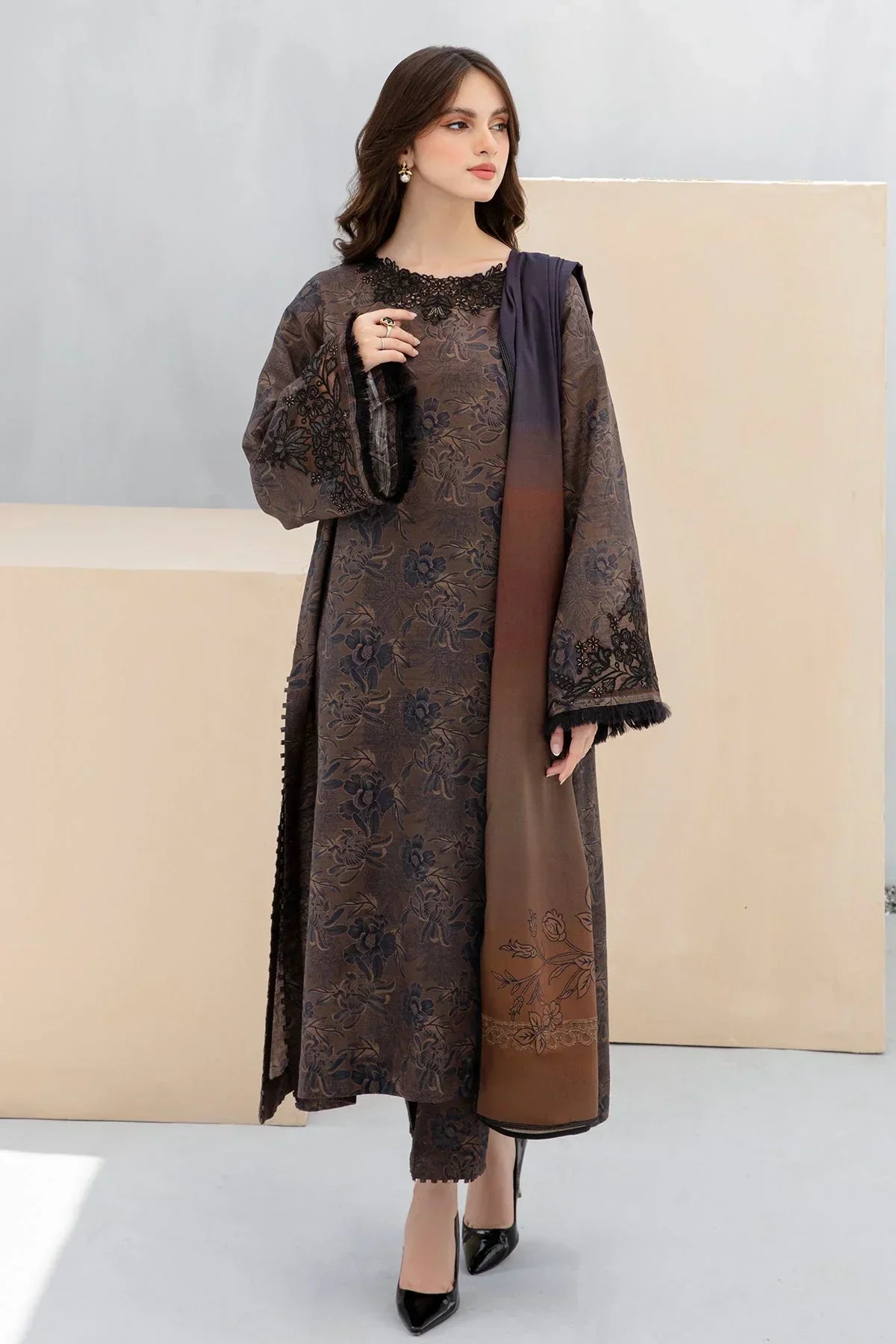 Baroque 3PC Karandi Printed Shirt with Karandi Printed Dupatta and Trouser – ZC804