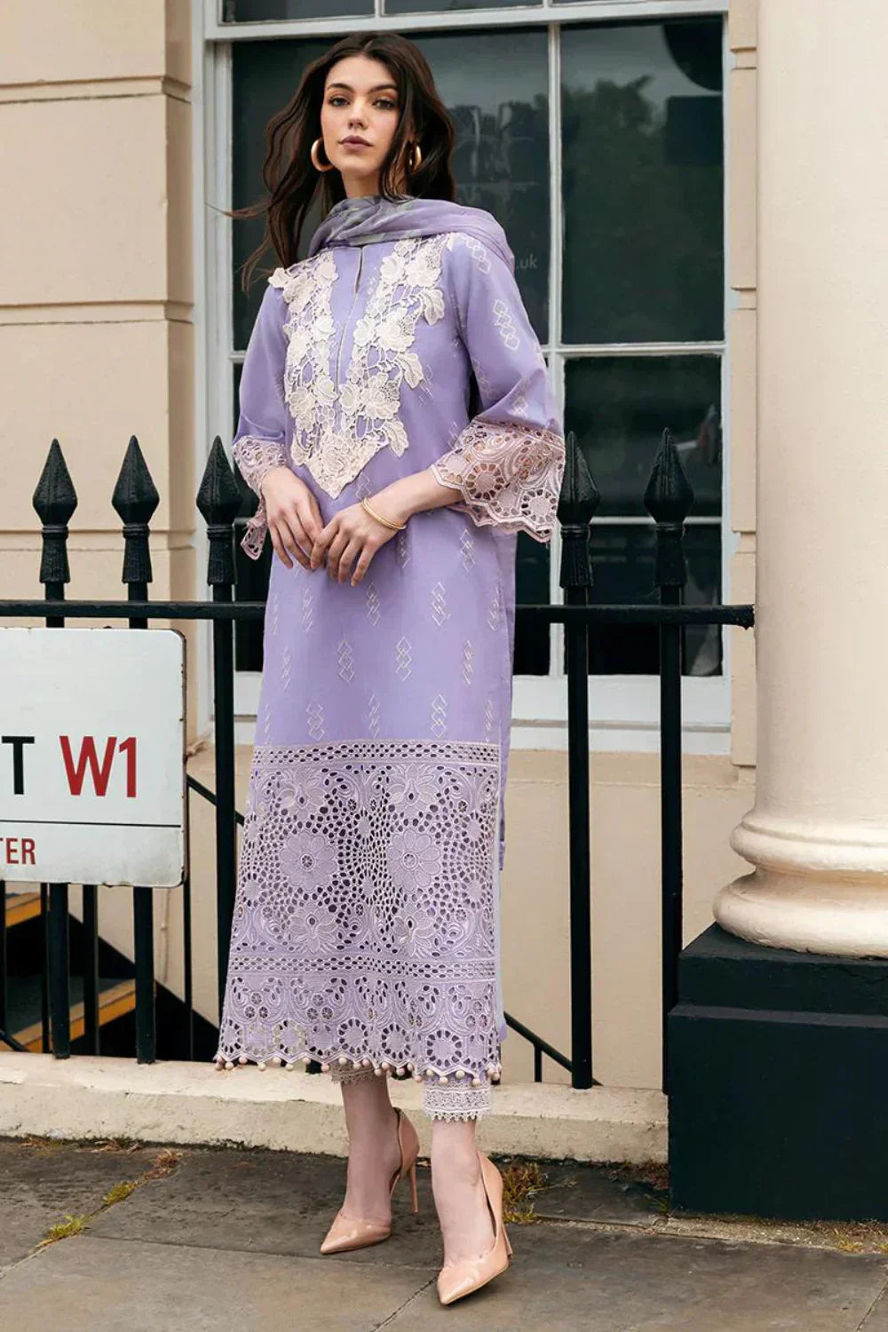 MUSHQ Dhanak 3PC Chikankari Embroidered Suit with Pashmina Wool Shawl – ZC117