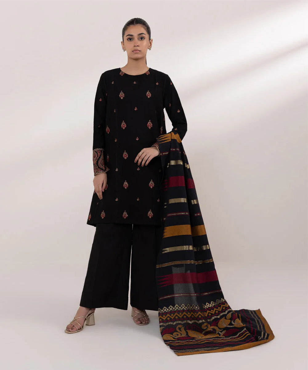 SAPPHIRE 3PC Dhanak Embroidered Shirt with Digital Printed Shawl – ZC690