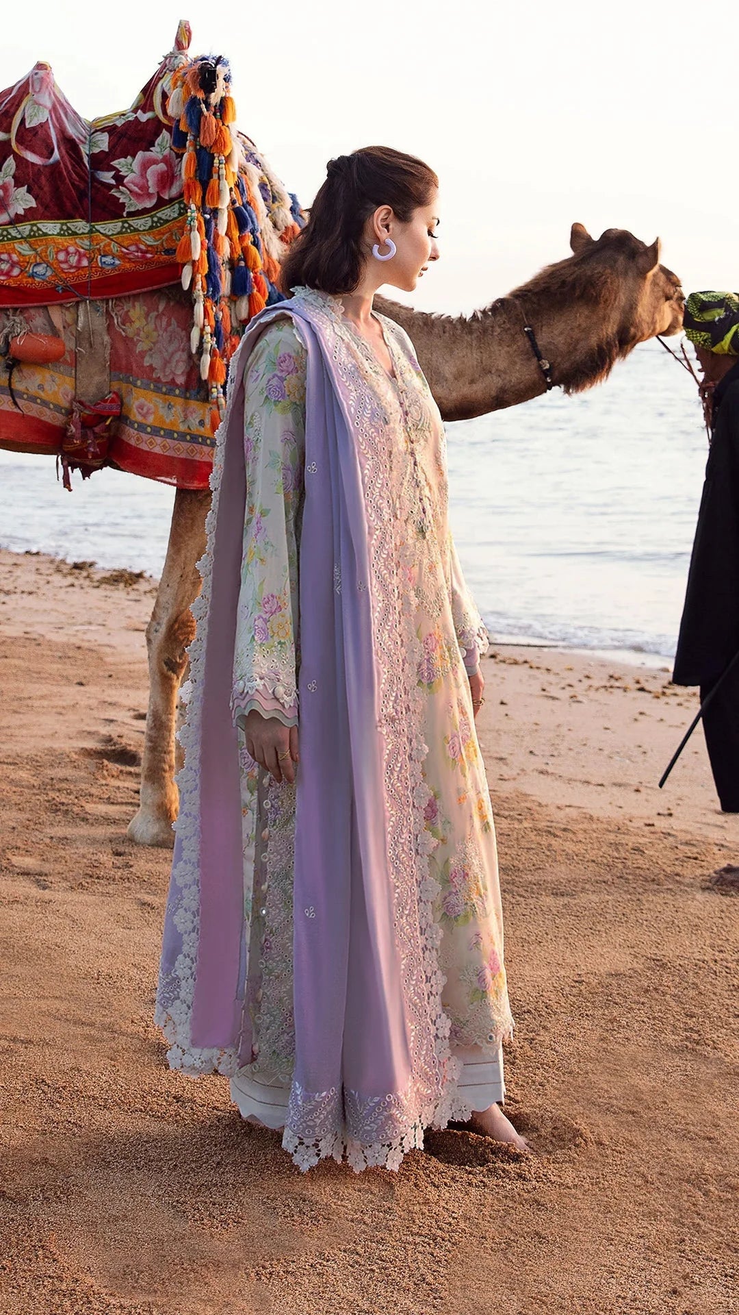 3PC-Printed Lawn Shirt With Voile Printed Dupatta-1544