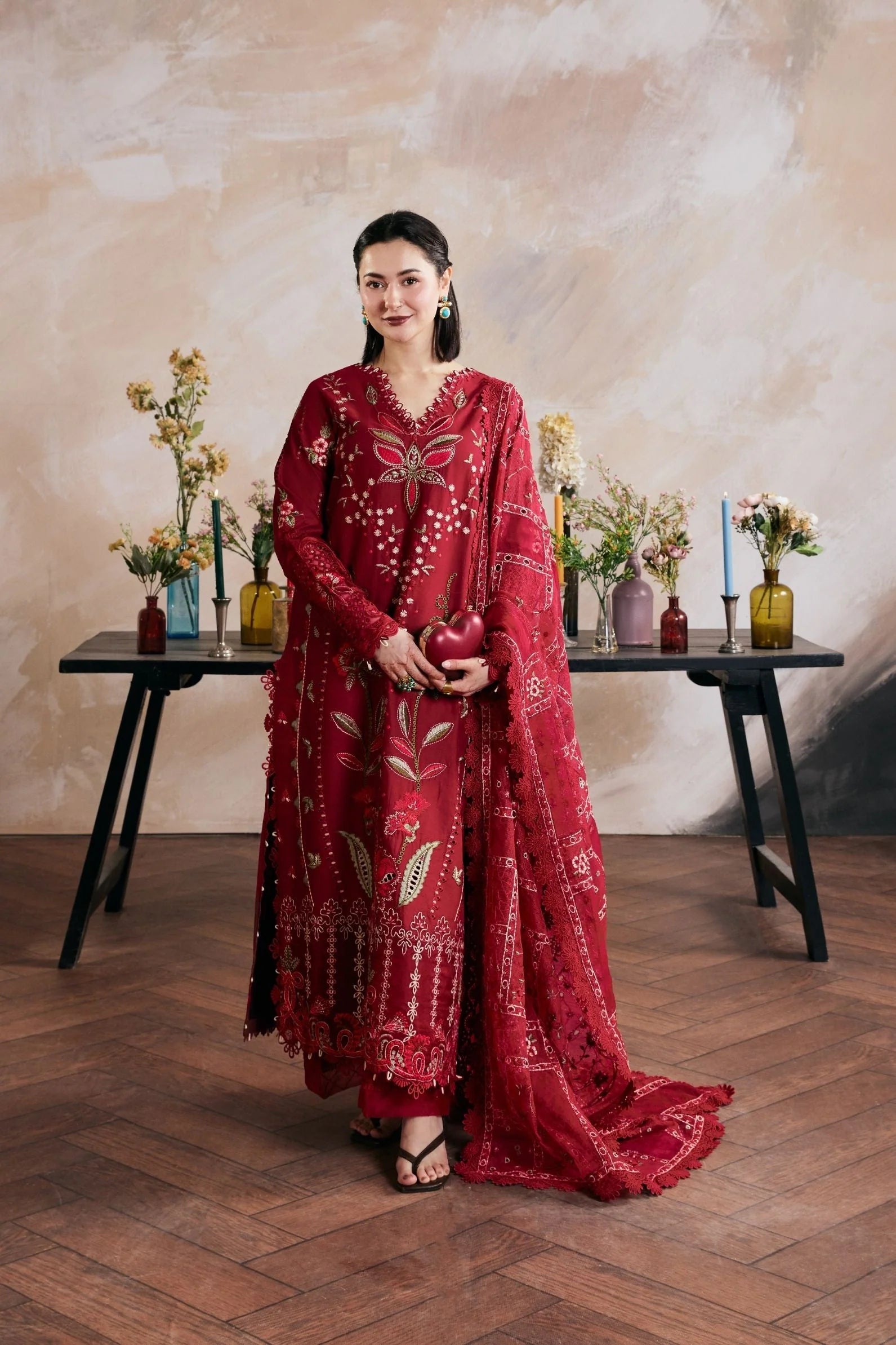 Dhanak-3PC Embroidered Shirt with Digital Printed Wool Shawl - ss6408