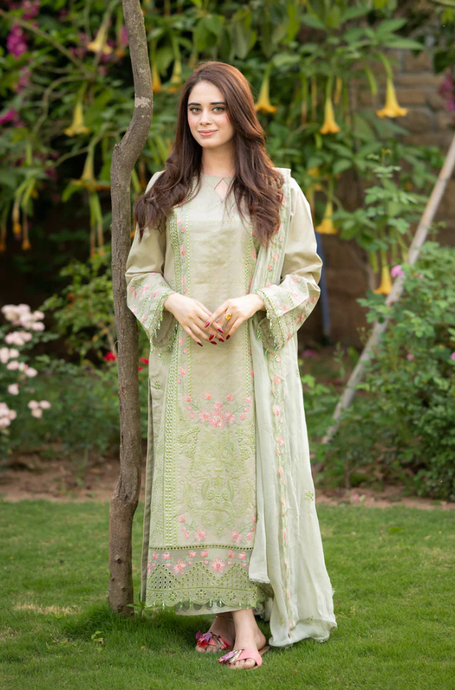 Dhanak 3PC Embroidered Shirt with Organza Embroidered Dupatta – ZC3386