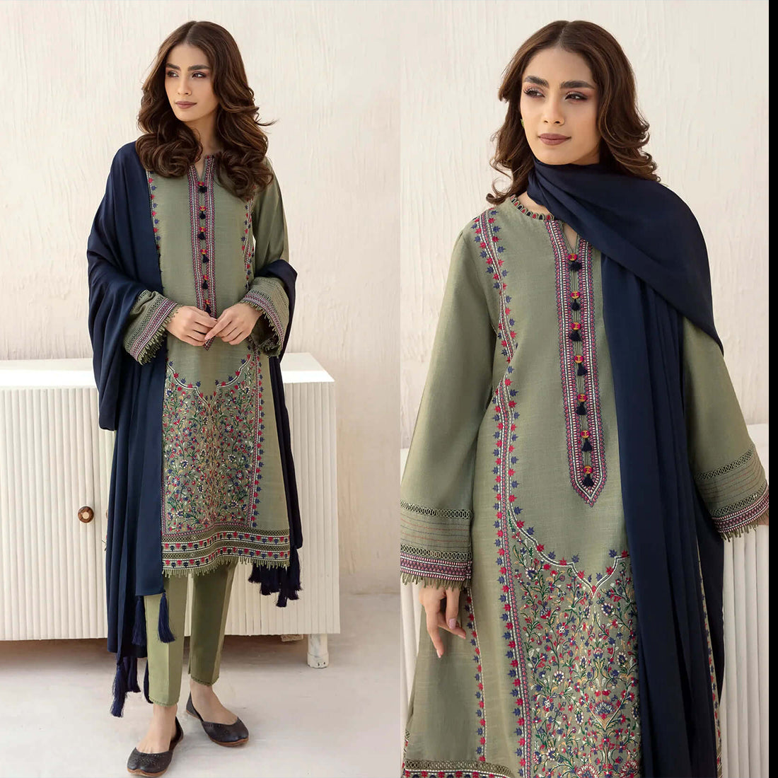 Dhanak Luxe 3PC Embroidered Shirt with Plain Dupatta – ZC1290