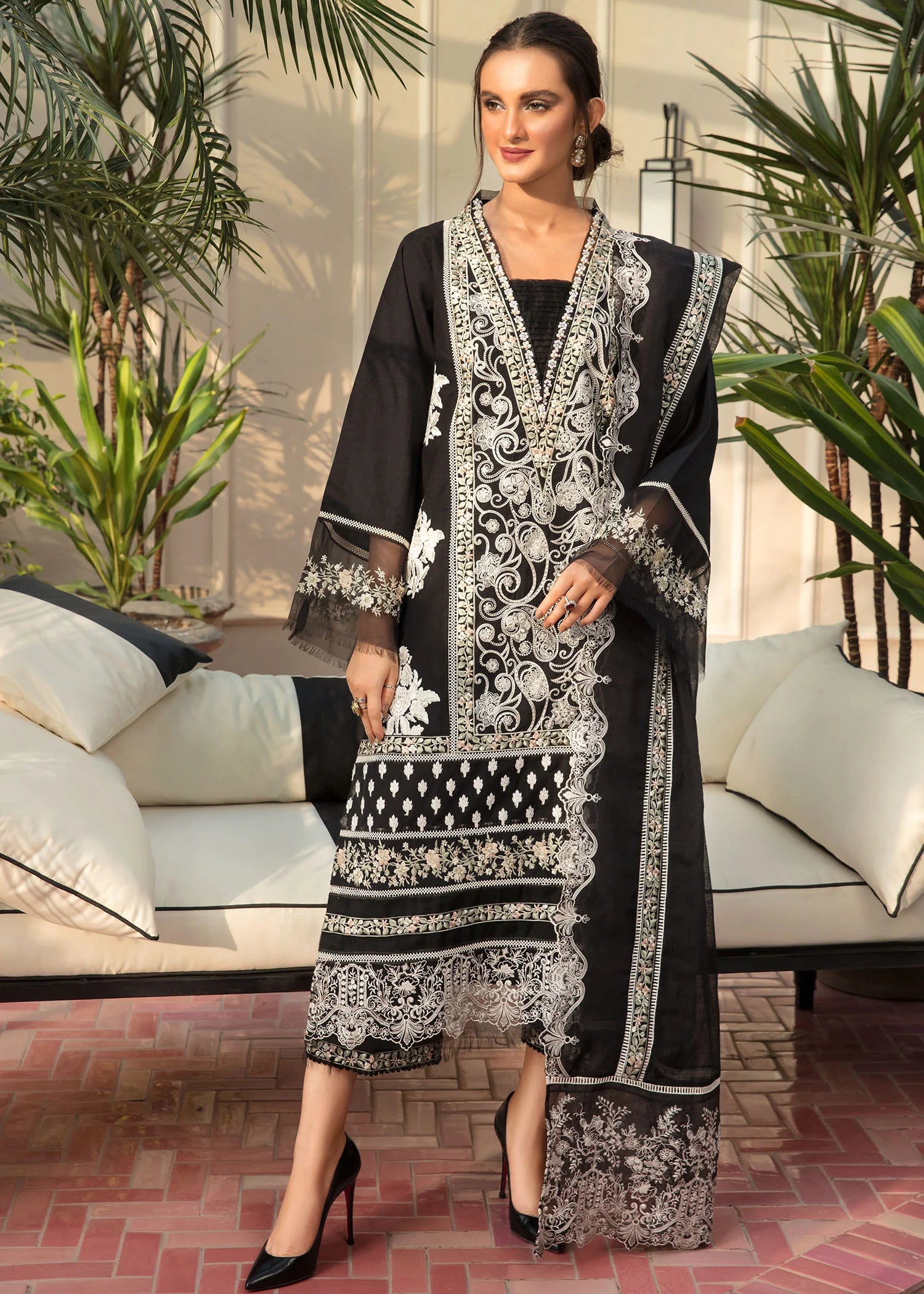 Crimson 3 piece unstitched embroidered FS644