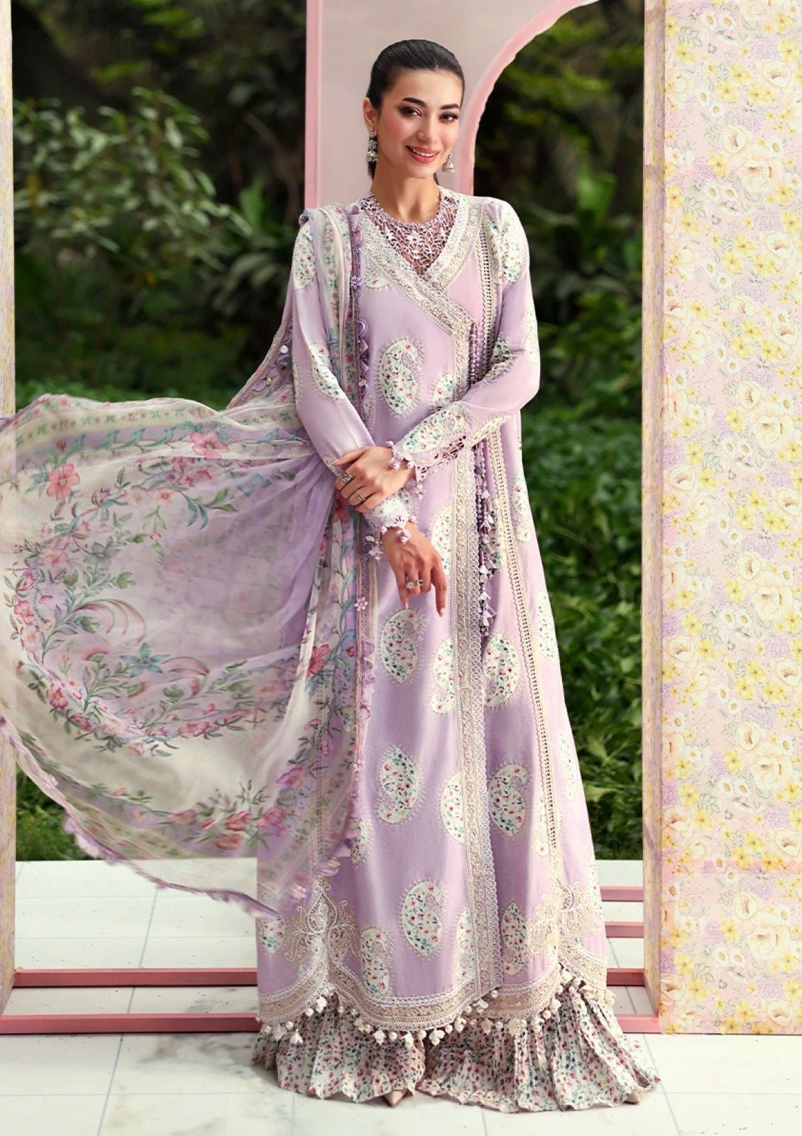 Maria B Lawn 3pc Unstitched Embroidered Suit with Chiffon Dupatta PND107