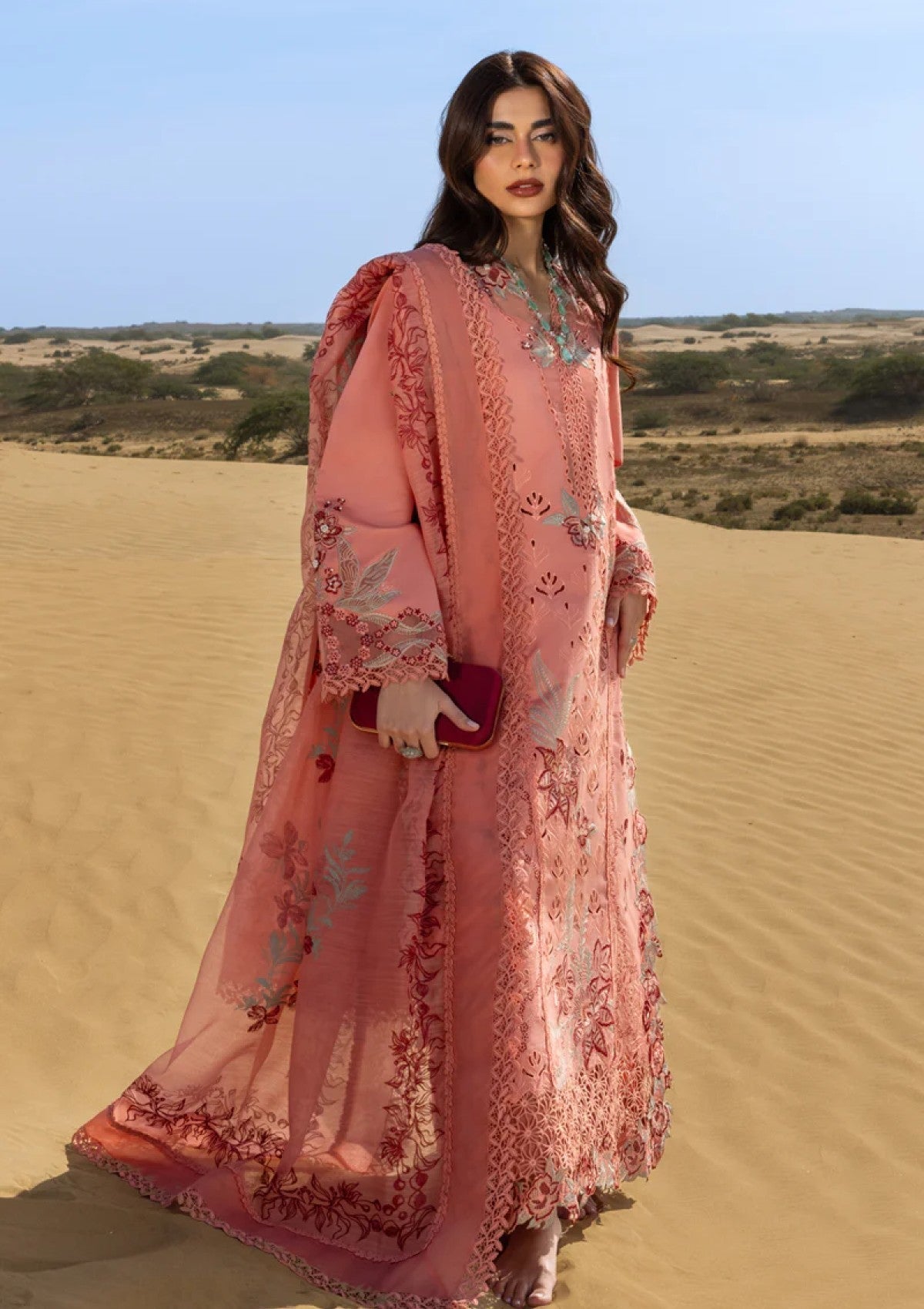 Dhanak-3PC Embroidered Shirt with Digital Printed Shawl - 6364