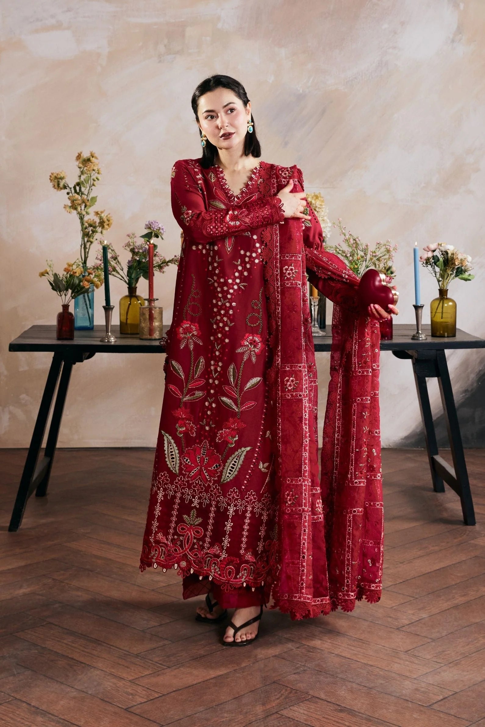 Dhanak-3PC Embroidered Shirt with Digital Printed Wool Shawl - ss6408