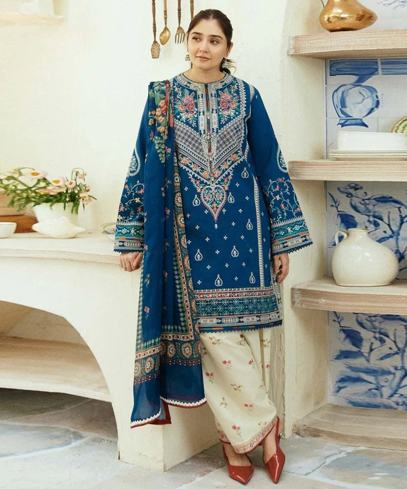 3PC Lawn Embroidered Shirt With Digital Printed Jauqard Dupatta-SS5033