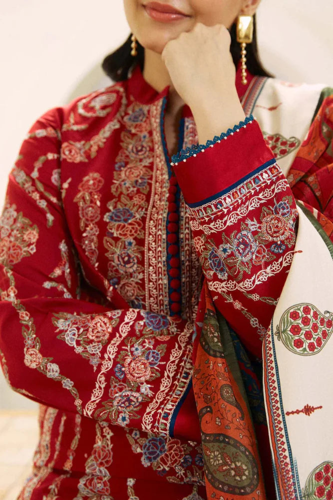 Dhanak-3PC Embroidered Shirt with Digital Printed Wool Shawl - ss659
