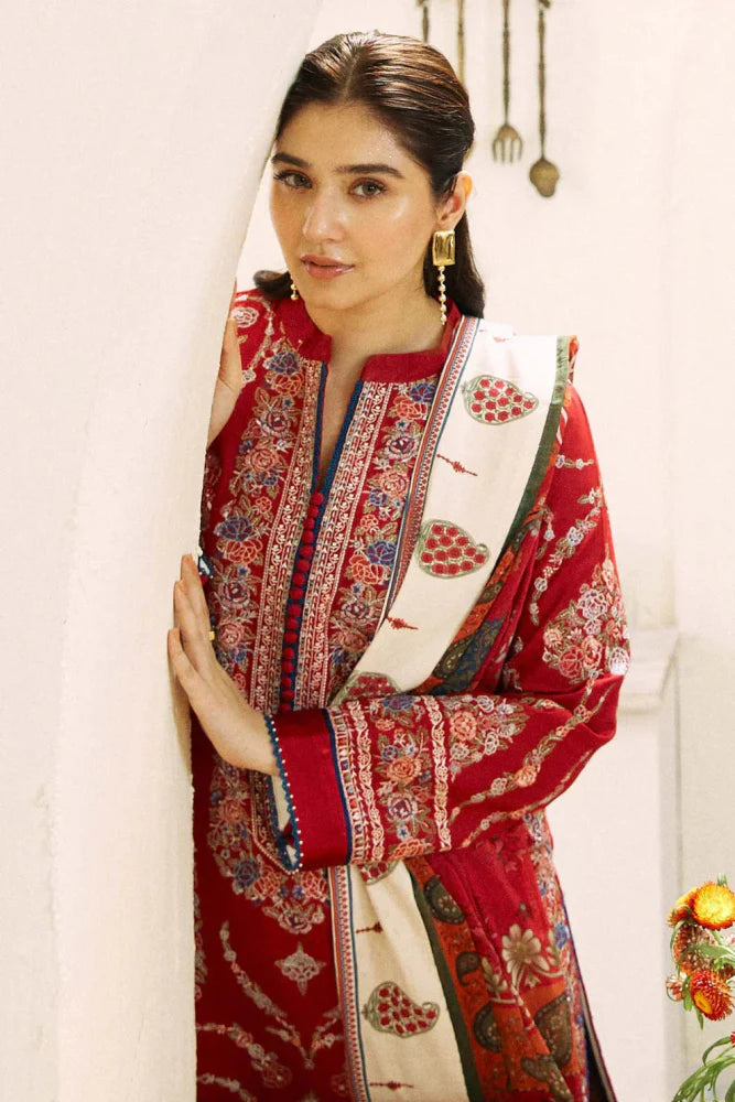 Dhanak-3PC Embroidered Shirt with Digital Printed Wool Shawl - ss659