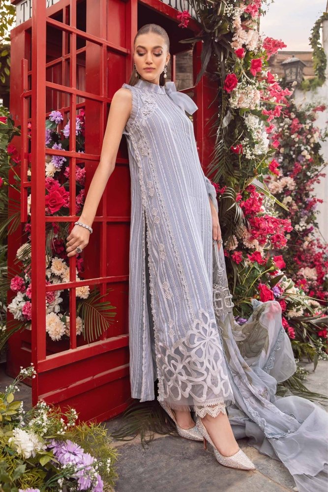 3PC-Printed Lawn Zarri Shirt With Voile Printed Dupatta-SS1529