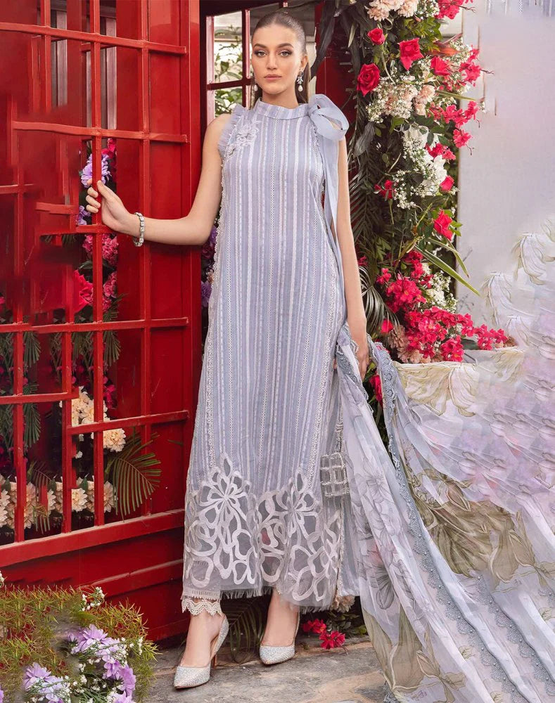 3PC-Printed Lawn Zarri Shirt With Voile Printed Dupatta-SS1529