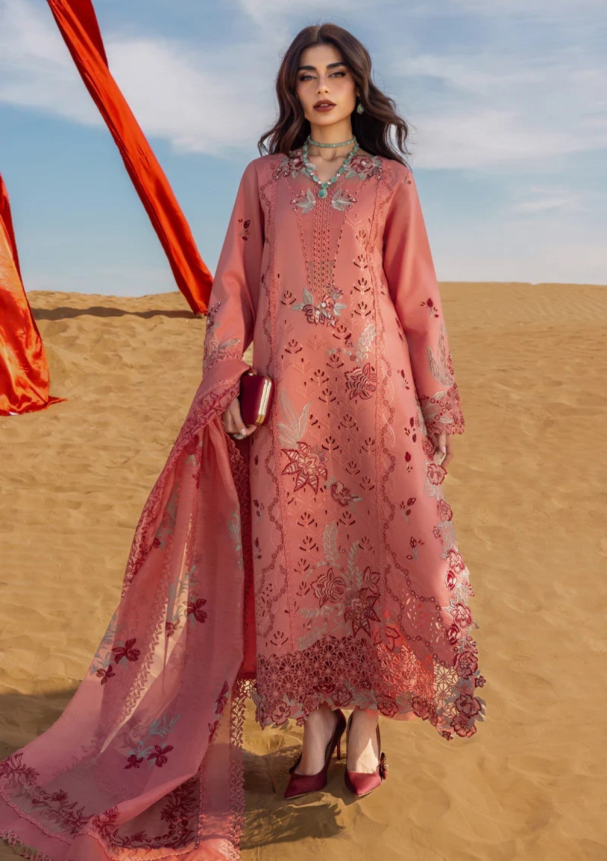 Dhanak-3PC Embroidered Shirt with Digital Printed Shawl - 6364