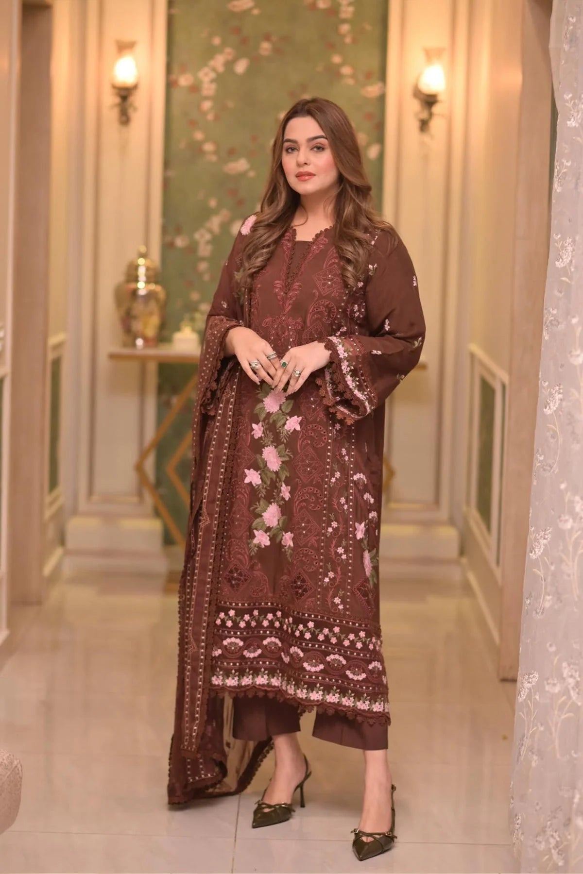 Lawn Unstitched 3pc Embroidered Collection with Chiffon Dupatta FS704