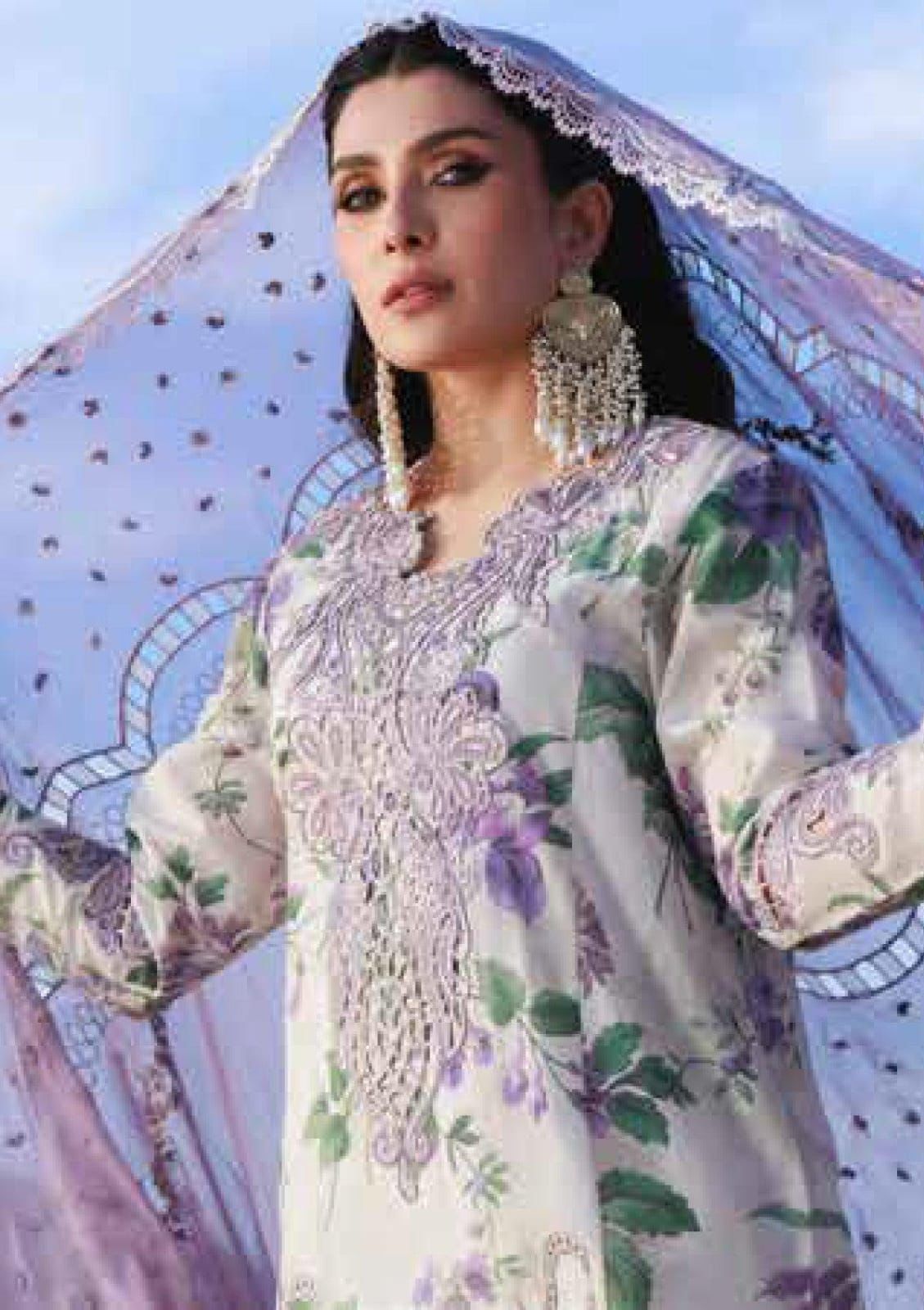 NUREH Lawn 3pc Unstitched Embroidered with Chiffon Dupatta