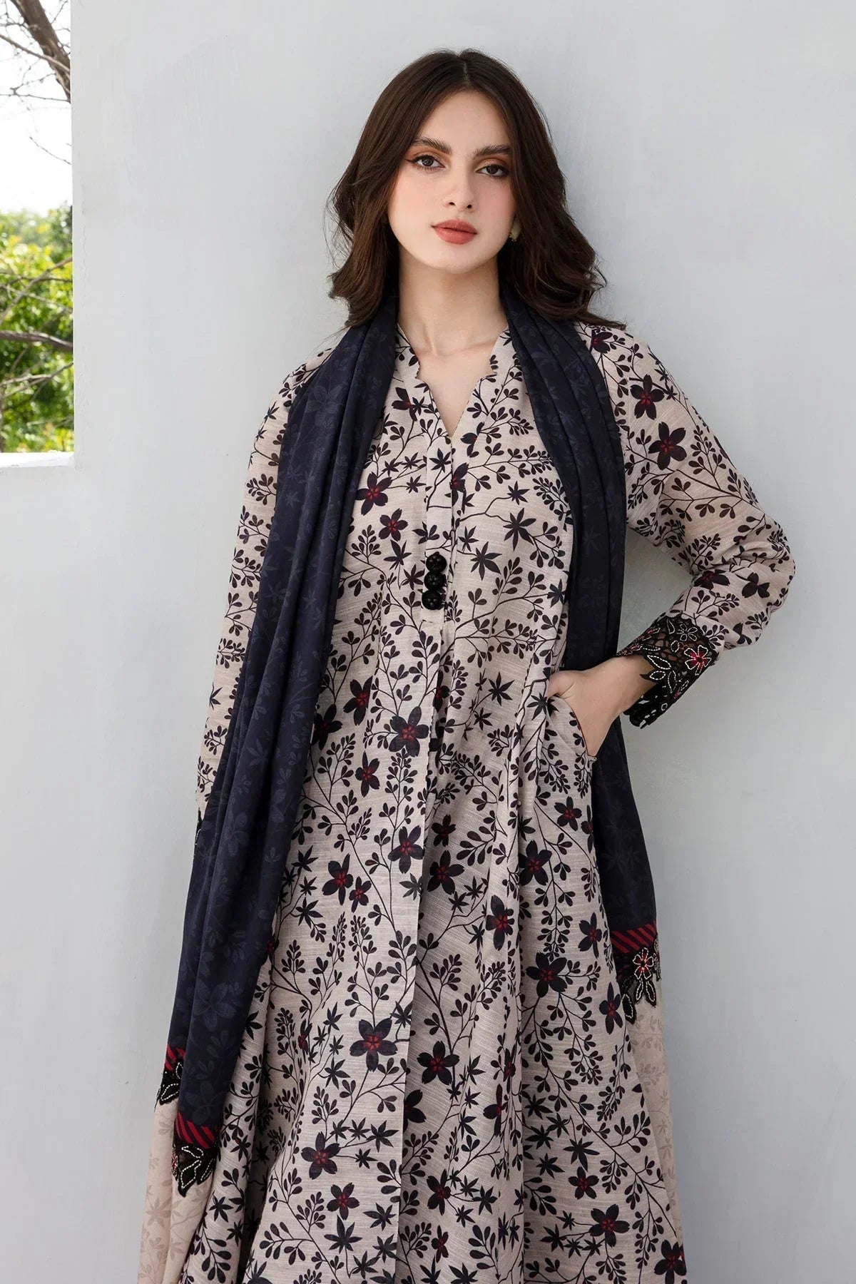 Baroque 3PC Karandi Printed Shirt with Karandi Printed Dupatta and Trouser – ZC802