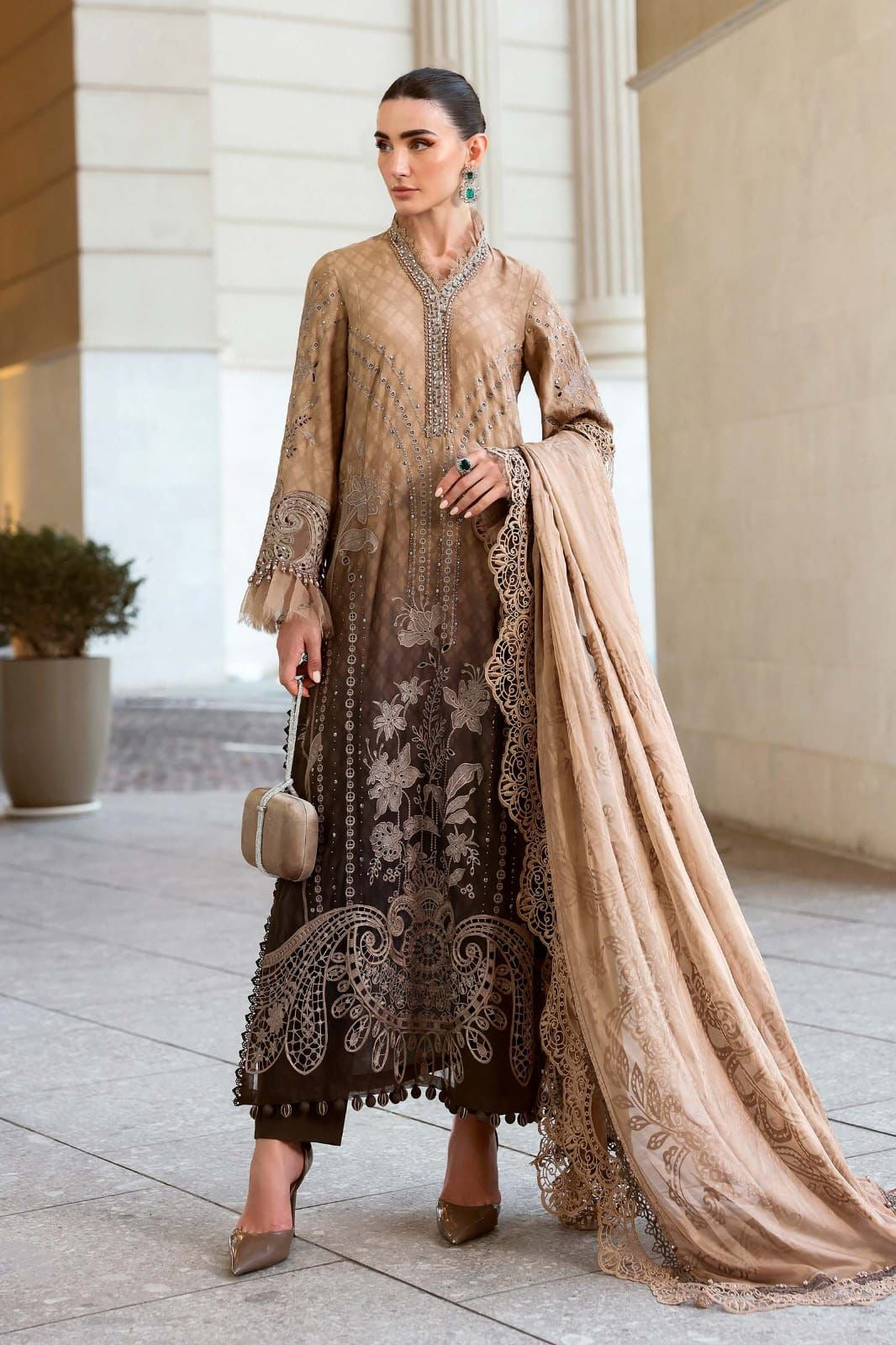 Maria B Lawn 3pc Unstitched Embroidered Suit with Chiffon Duppta PND105