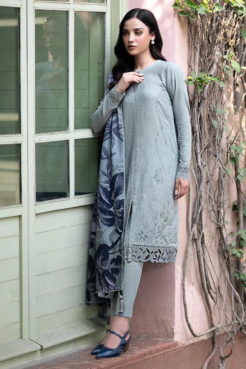 Linen 3PC Embroidered With Digital Printed Wool Shawl-1320