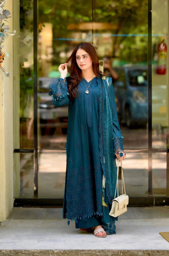 Dhanak-3PC Embroidered Shirt with Digital Printed Wool Shawl -3438