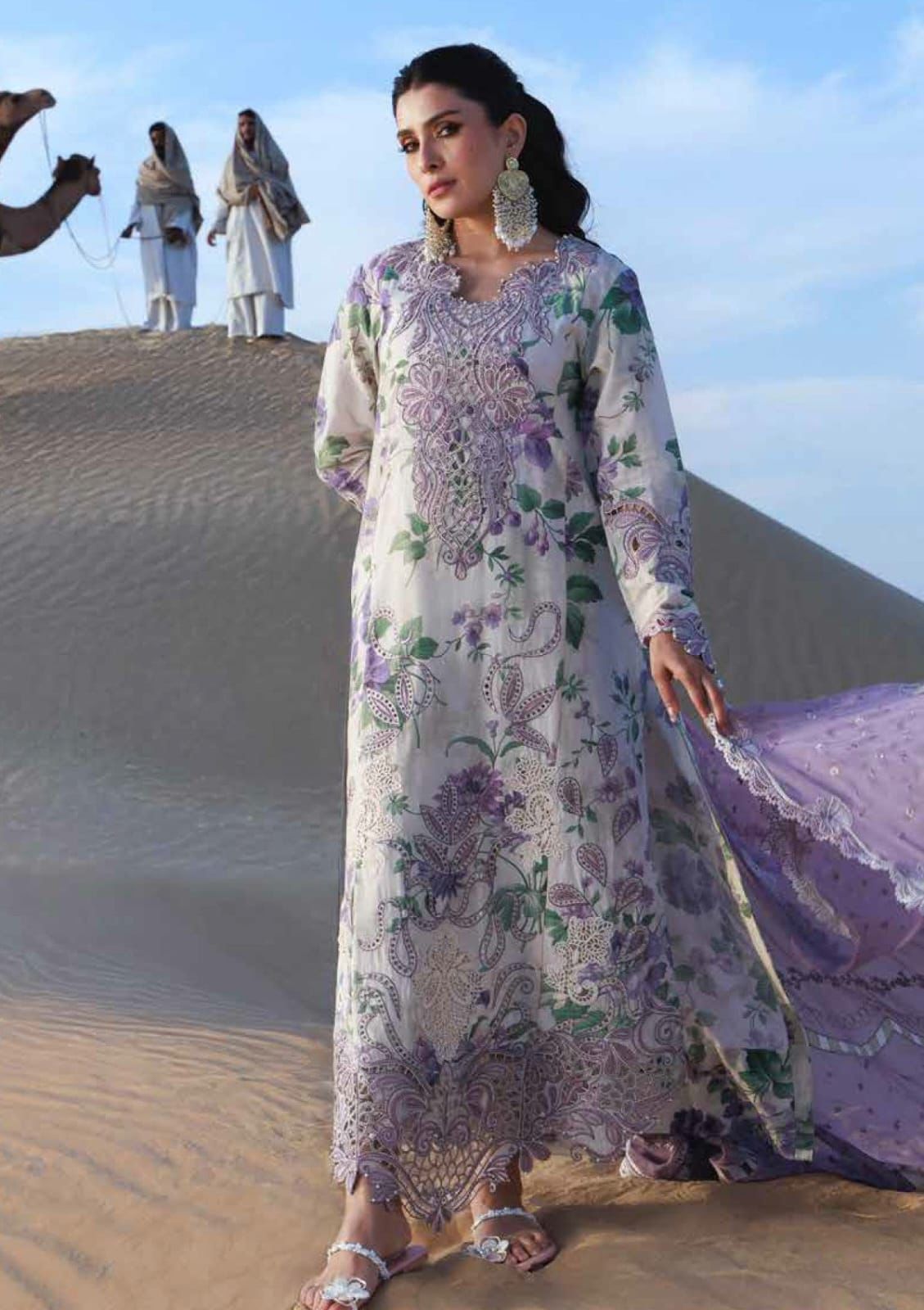 NUREH Lawn 3pc Unstitched Embroidered with Chiffon Dupatta