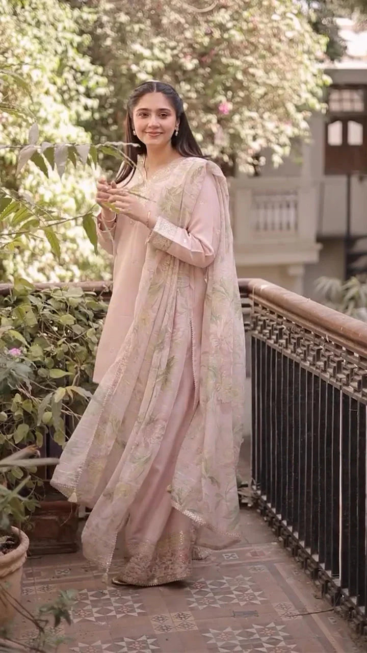 Lawn-3PC Embroidered Shirt with Organza Digital Printed Dupatta-SS5206
