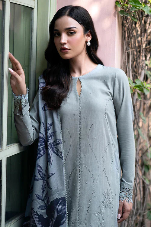 Linen 3PC Embroidered With Digital Printed Wool Shawl-1320