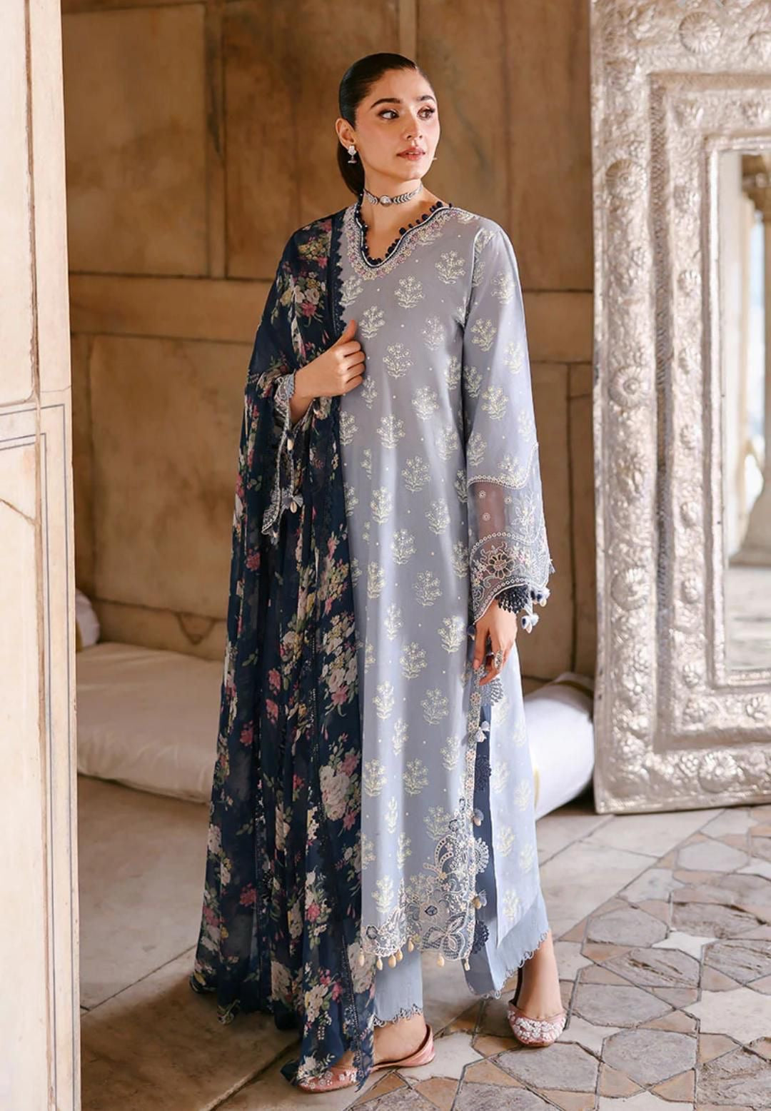 Cross Stitch Lawn 3pc Unstitched Embroidered with Printed Silk Dupatta PND114