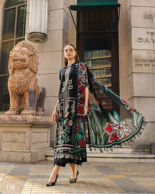 Maria B Lawn 3pc Unstitched Embroidered with Monark Dupatta PND112