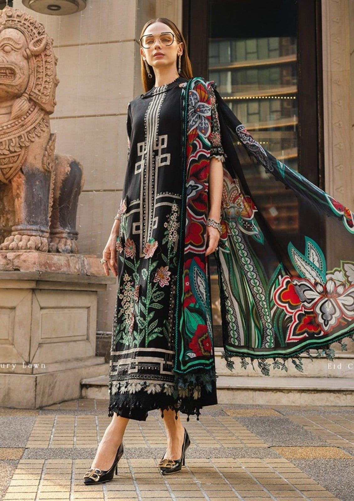 Maria B Lawn 3pc Unstitched Embroidered with Monark Dupatta PND112