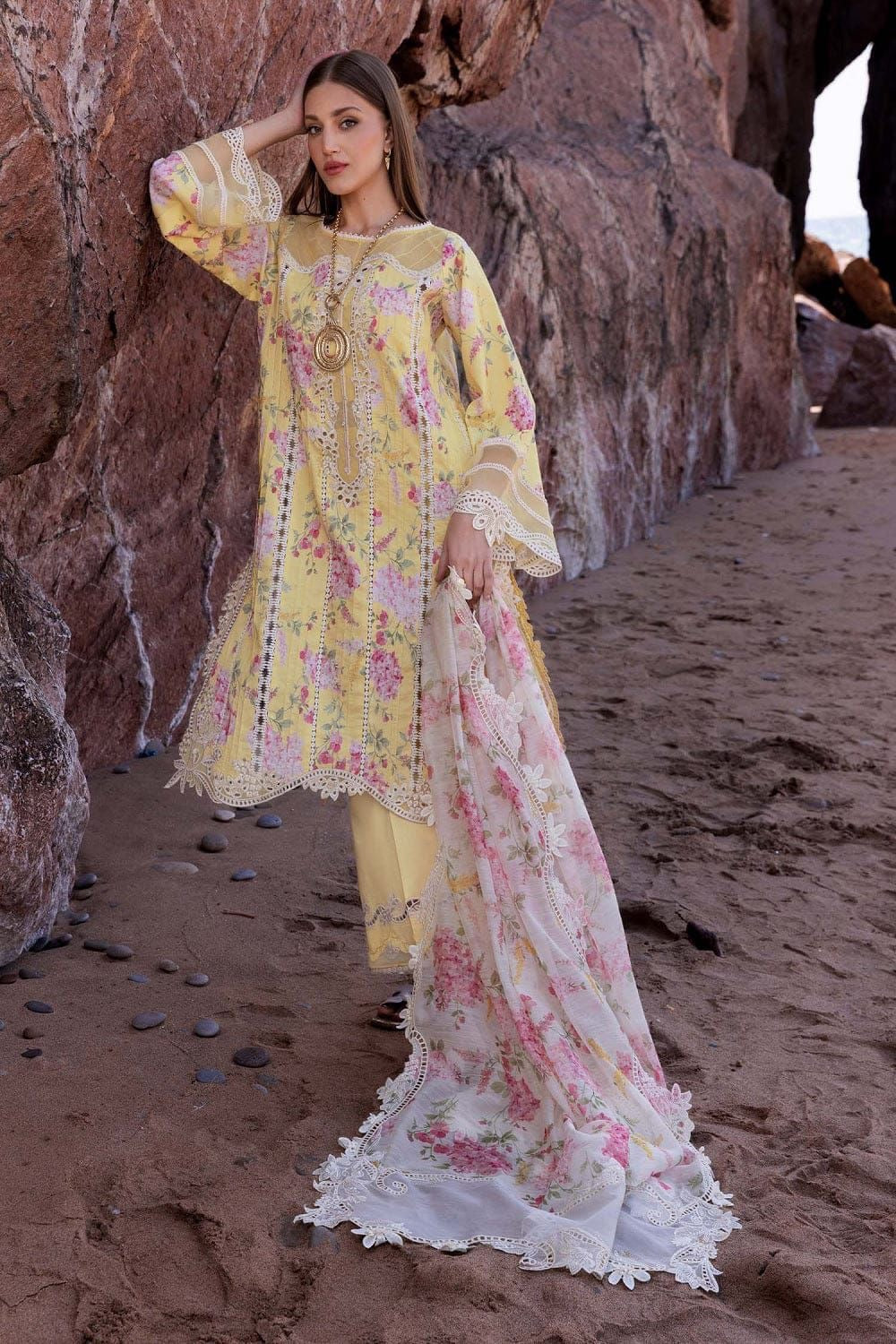 Aneela’s Lawn 3pc Unstitched Embroidered with Chiffon Dupatta PND110