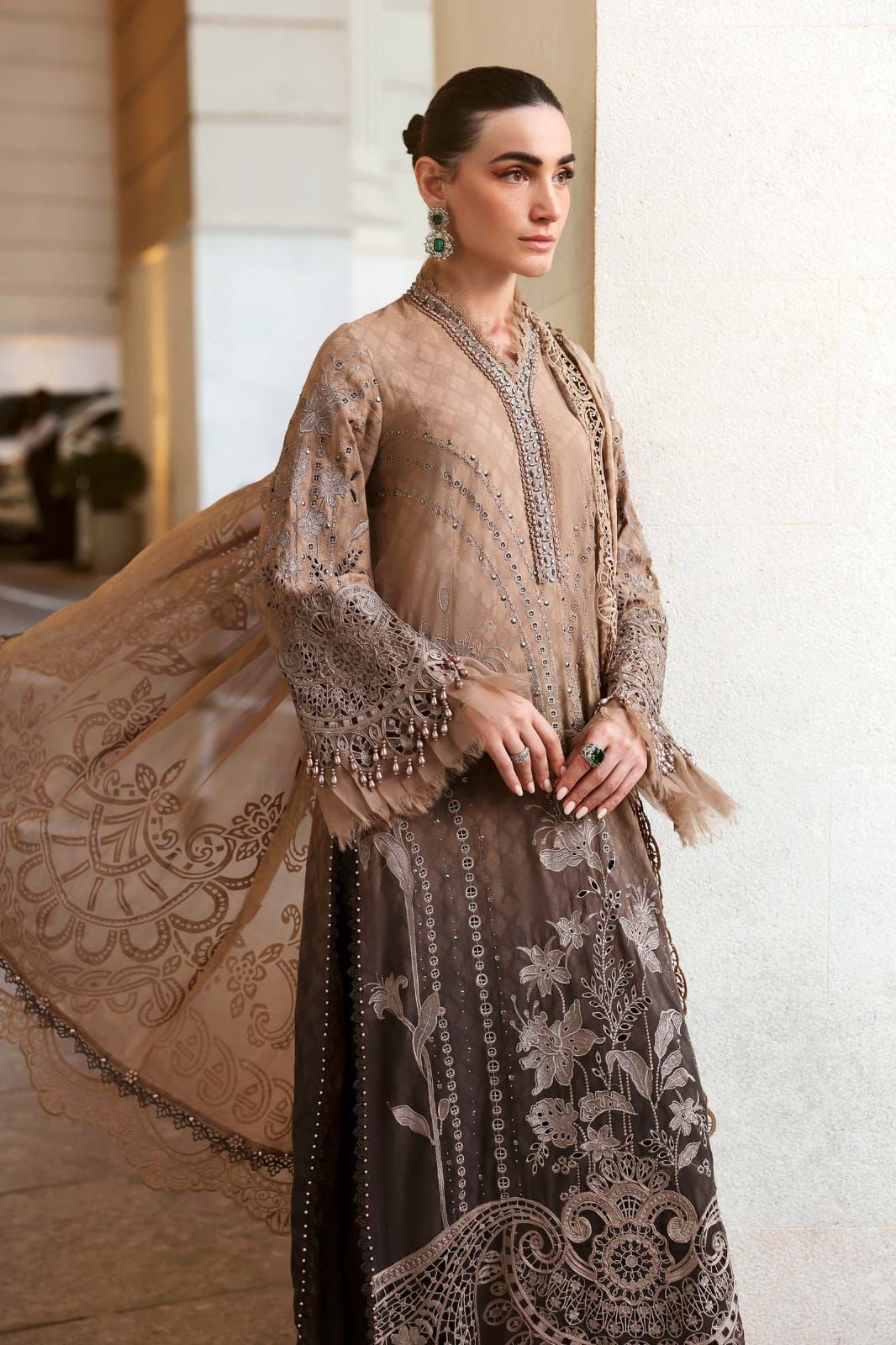 Maria B Lawn 3pc Unstitched Embroidered Suit with Chiffon Duppta PND105