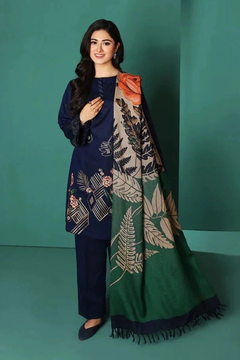 Dhanak 3PC Embroidered Shirt with Digital Printed Wool Shawl – ZC3208