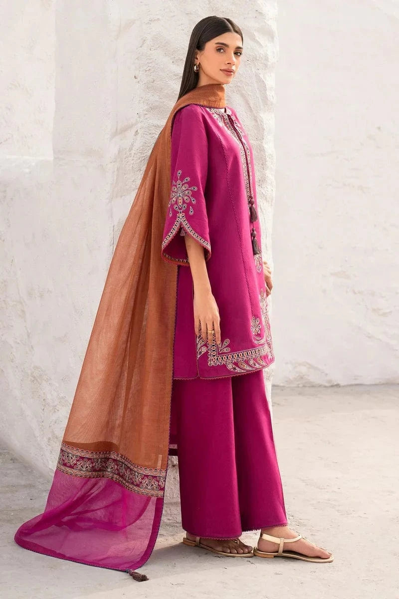 Dhanak 3PC Embroidered Shirt with Digital Printed Wool Shawl – ZC3371