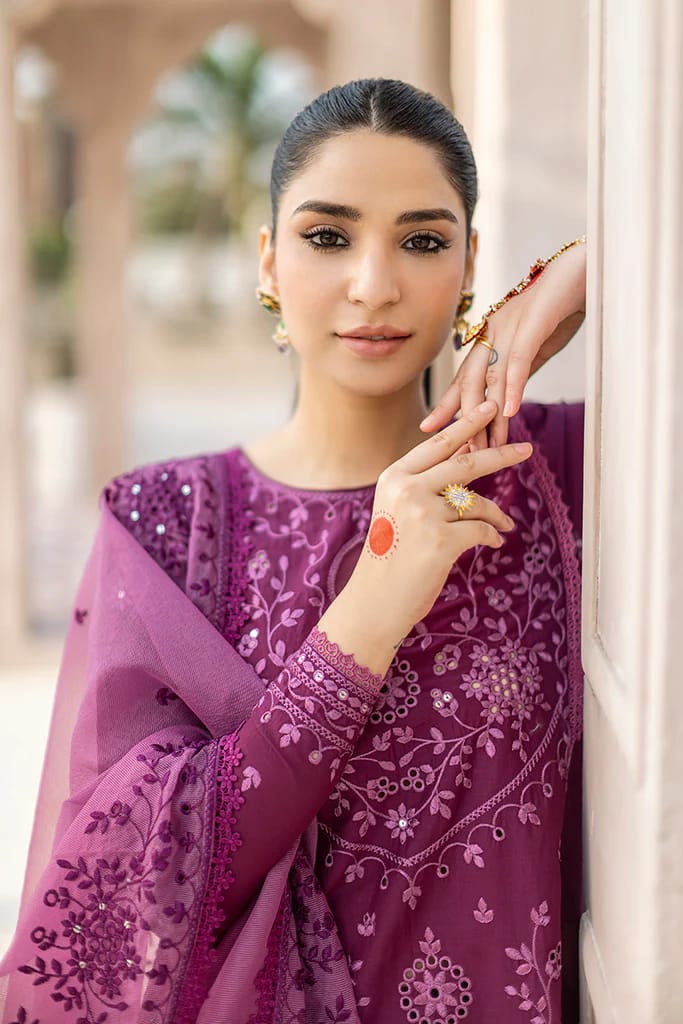 Dhanak 3PC Embroidered Shirt with Organza Embroidered Dupatta – ZC3242
