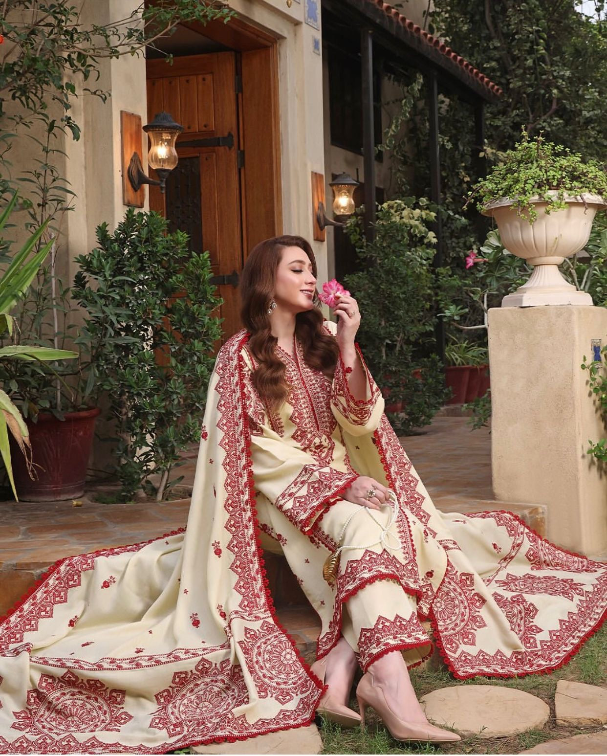 Dhanak 3PC Embroidered Shirt with Dhanak Embroidered Dupatta-3514