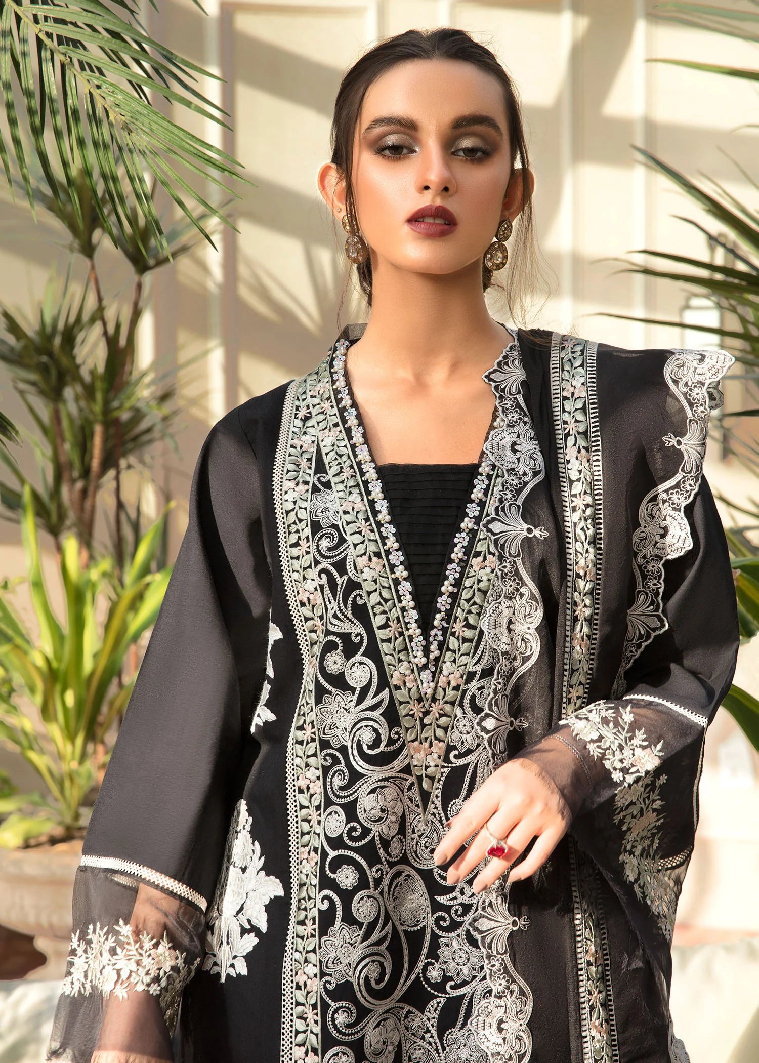 Crimson 3 piece unstitched embroidered FS644