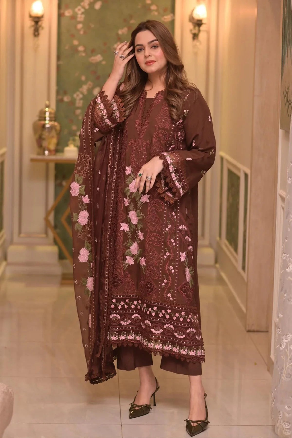 Lawn Unstitched 3pc Embroidered Collection with Chiffon Dupatta FS704