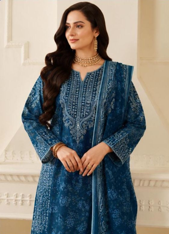 MOHAGNI Lawn 3pc Unstitched Embroidered with Chiffon Dupatta PND113