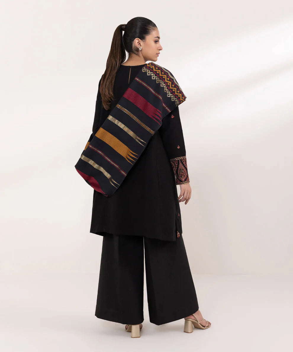 SAPPHIRE 3PC Dhanak Embroidered Shirt with Digital Printed Shawl – ZC690