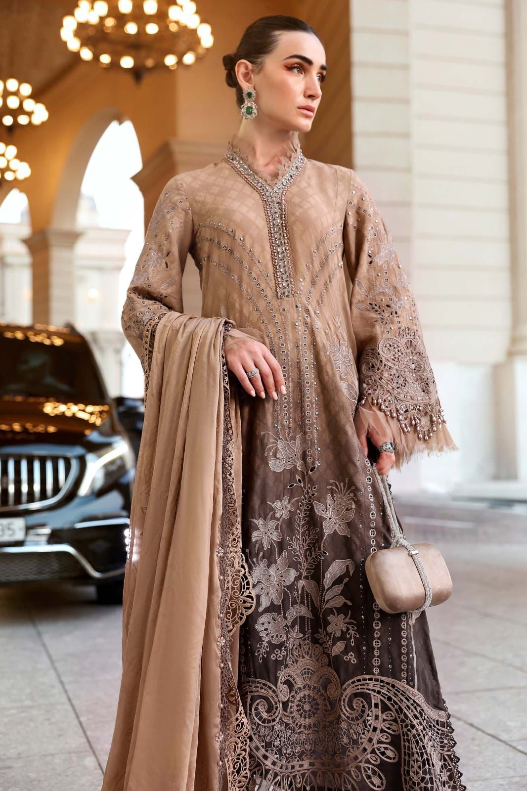 Maria B Lawn 3pc Unstitched Embroidered Suit with Chiffon Duppta PND105