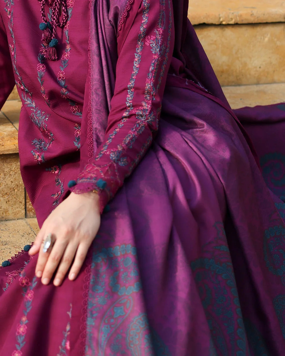 Dhanak-3PC Embroidered Shirt with Digital Printed Wool Shawl - ss6043