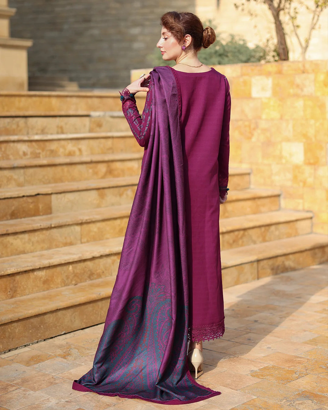 Dhanak-3PC Embroidered Shirt with Digital Printed Wool Shawl - ss6043