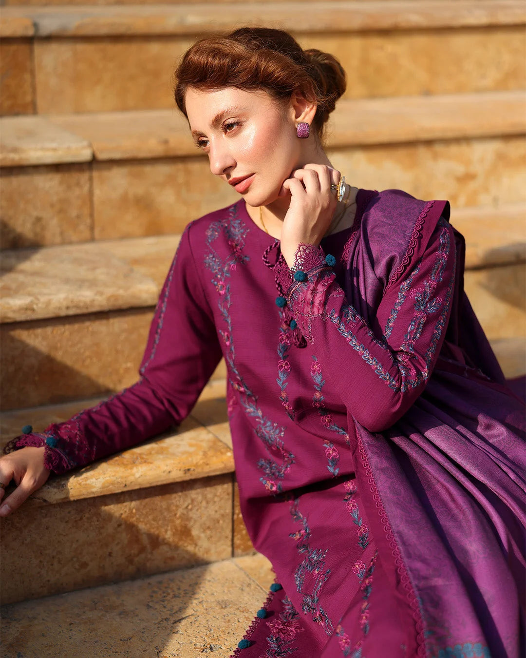 Dhanak-3PC Embroidered Shirt with Digital Printed Wool Shawl - ss6043