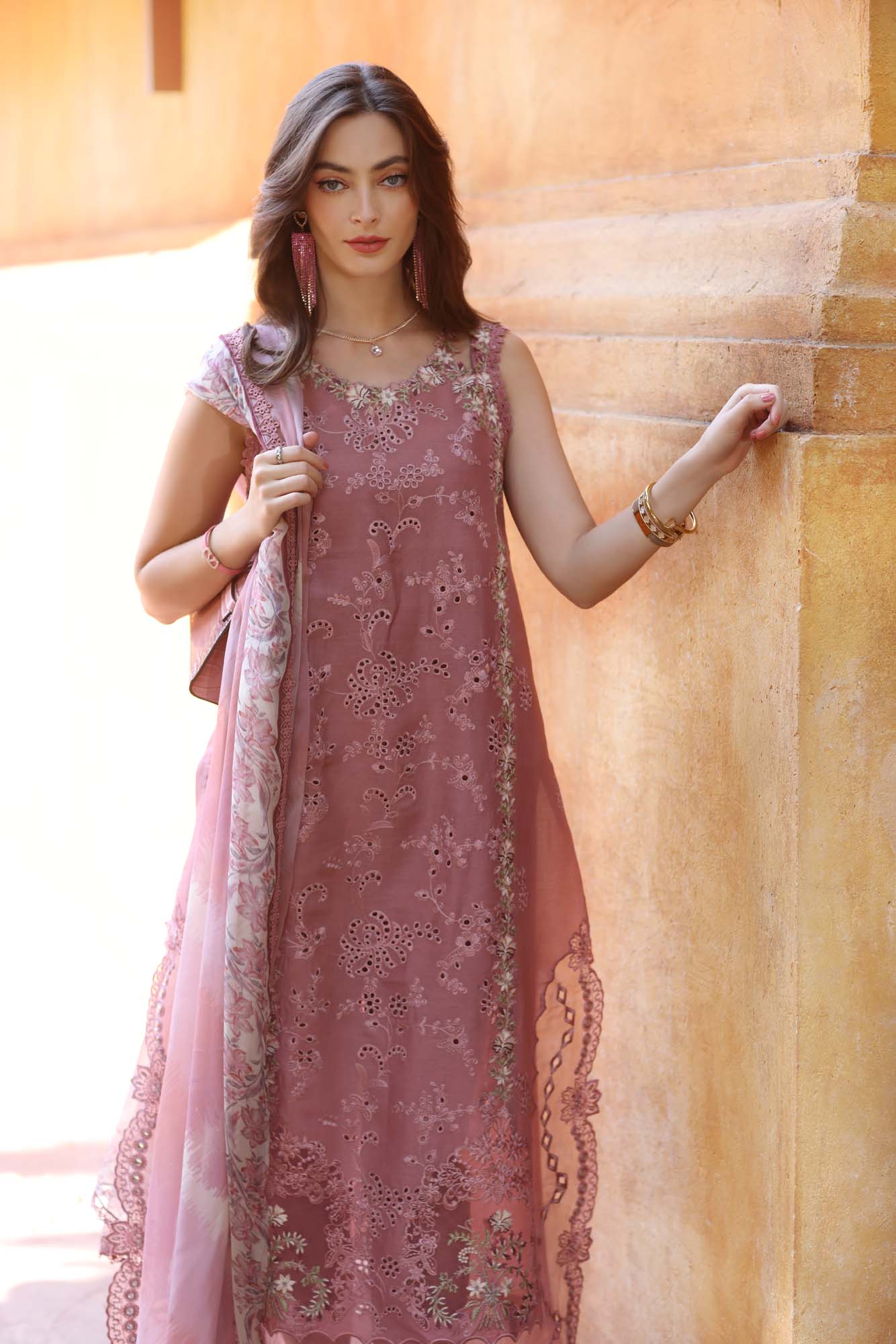 Dhanak-3PC Embroidered Shirt with Digital Printed Silk Dupatta-3282