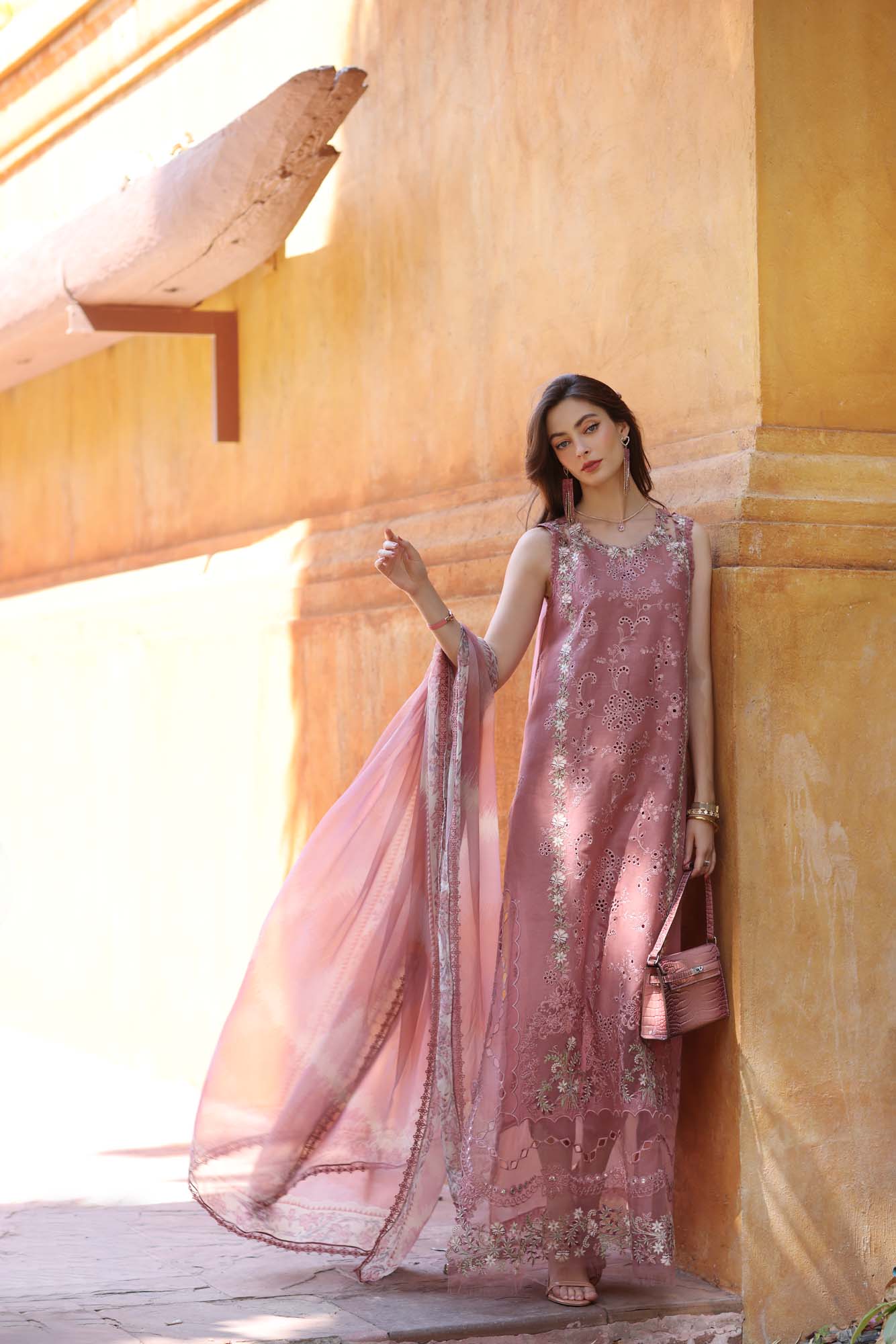 Dhanak-3PC Embroidered Shirt with Digital Printed Silk Dupatta-3282