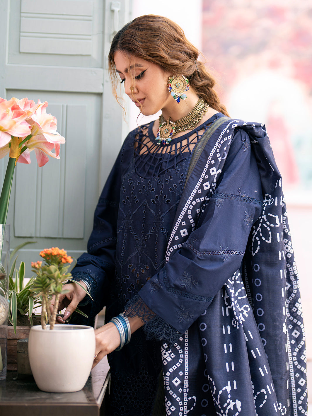 QALAMKAR 3PC Chikankari Dhanak Embroidered Suit with Digital Printed Wool Shawl – ZC118