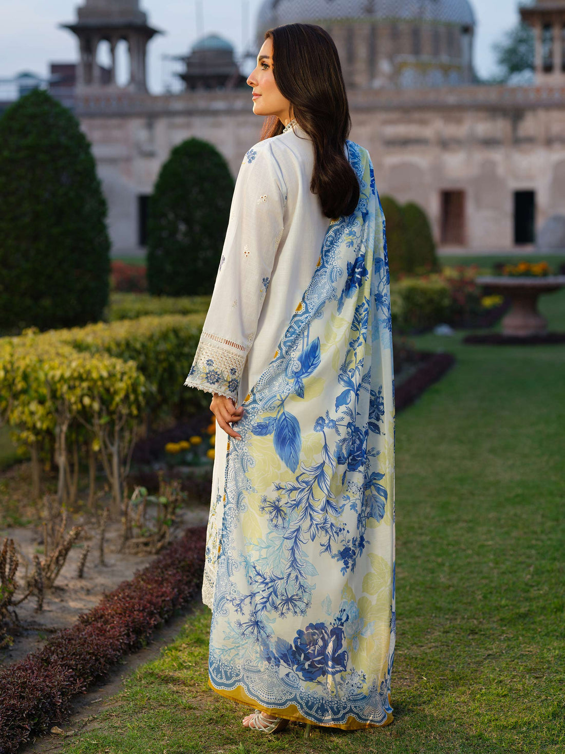 Dhanak-3PC Embroidered Shirt with Digital Printed Wool Shawl -3347