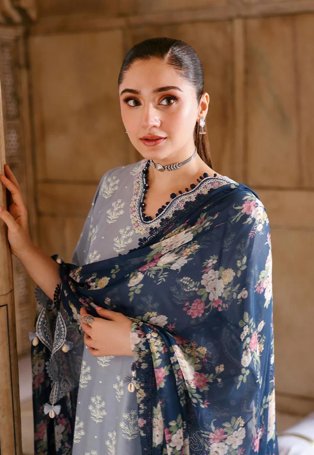 Cross Stitch Lawn 3pc Unstitched Embroidered with Printed Silk Dupatta PND114